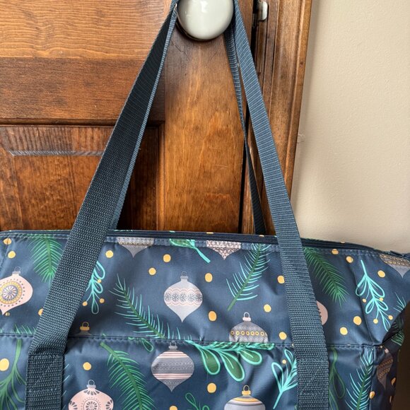 Thirty-One Green w/Christmas Holiday Ornaments Insulated Tote w/Zipper Close - Picture 8 of 14